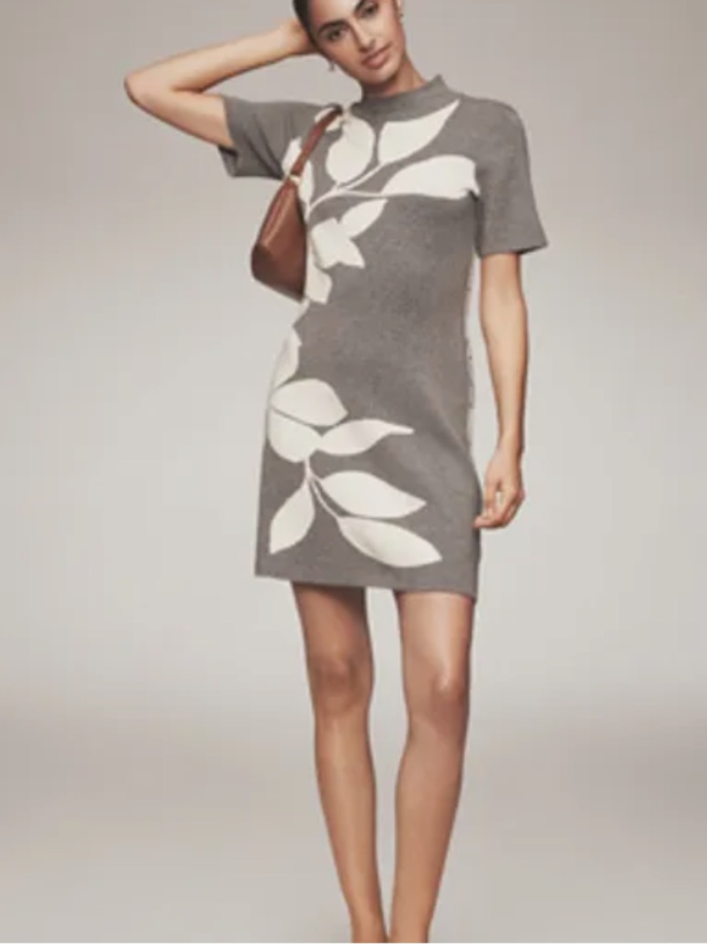 Anthropologie Nina Light Grey Short Sleeve Mock Neck Mod Shift Dress
